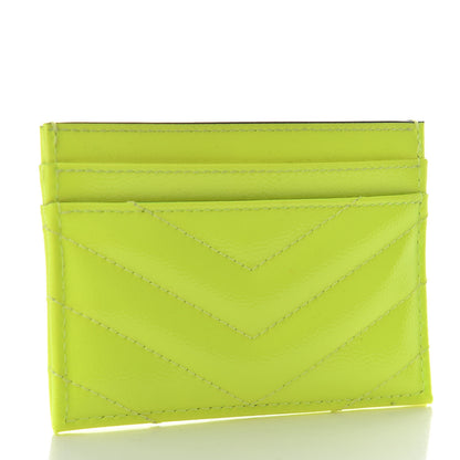 Saint Laurent Patent Grain De Poudre Matelasse Chevron Monogram Credit Card Case Neon Yellow 3 of 8