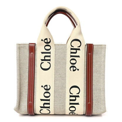 Chloe Cotton Calfskin Small Woody Ribbon Tote White Brown 1 of 10
