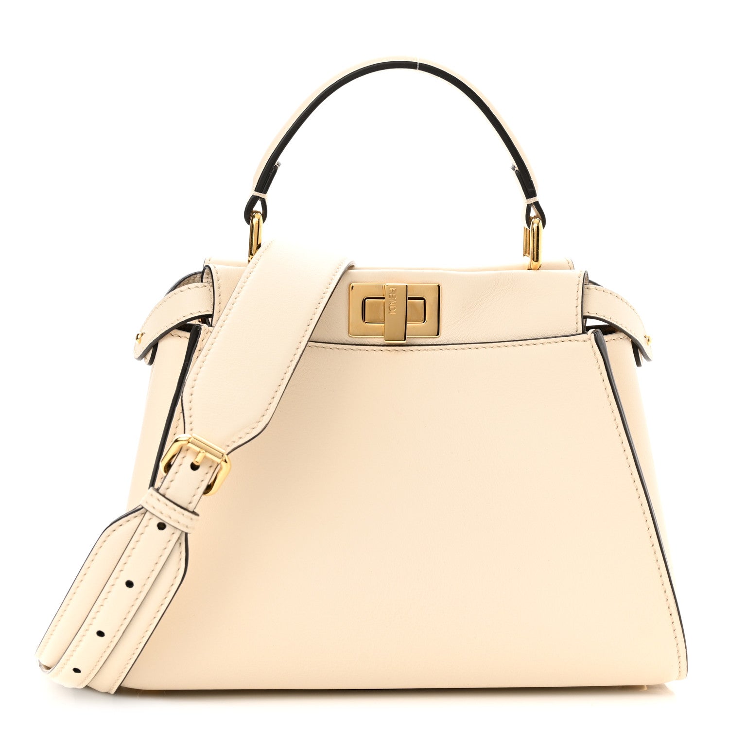 Fendi Vitello Seta Suede FF Mini Peekaboo Iconic Satchel Uovo Sigaro Marrone 2 of 10
