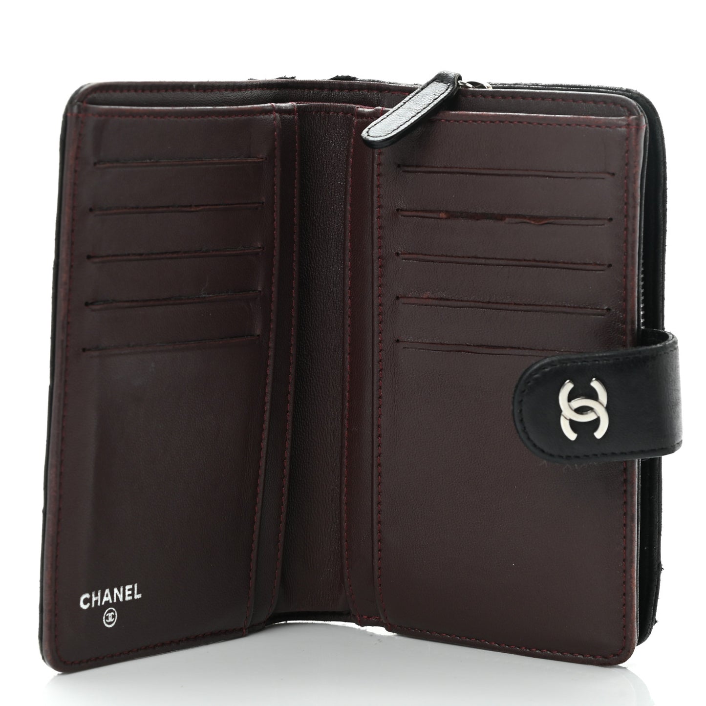 Lambskin Quilted Zipped Pocket Wallet Black