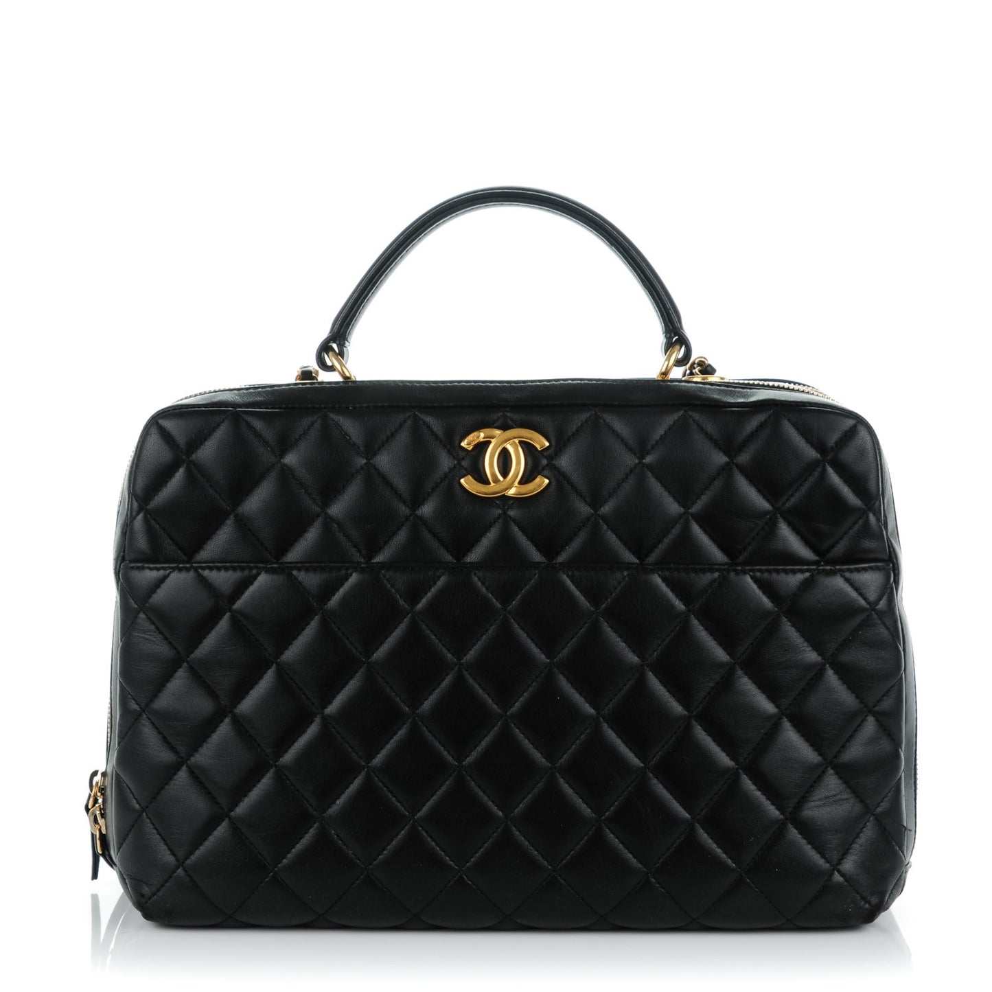 Lambskin Quilted Trendy CC Bowling Bag Black