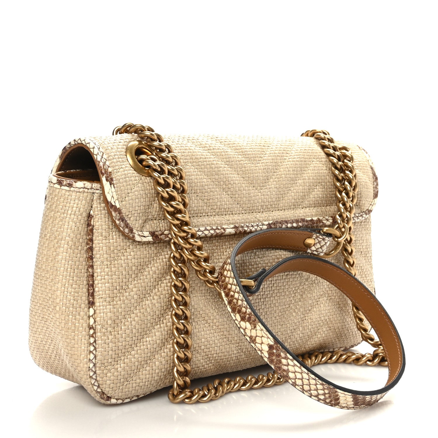 Gucci Raffia Elaphe Matelasse Small GG Marmont Shoulder Bag Natural Cream Brown 3 of 9