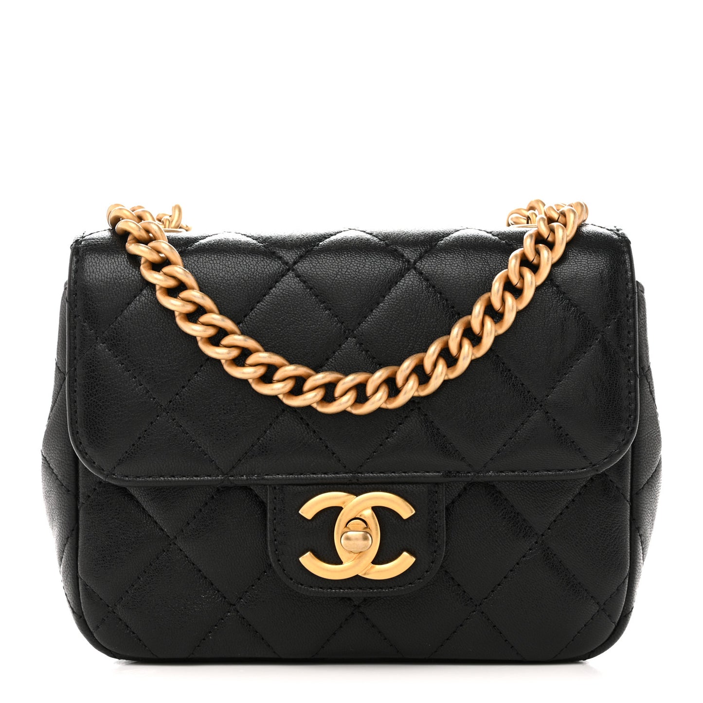 Shiny Goatskin Quilted Mini Chain Strap Flap Black