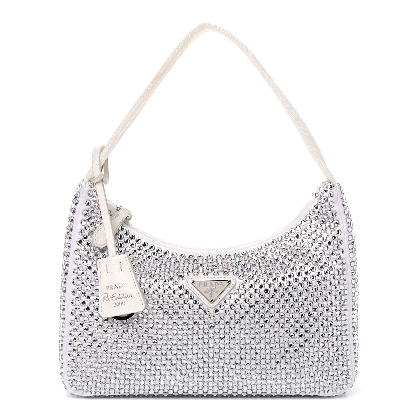 Satin Crystal Mini Re-Edition 2000 Bag White