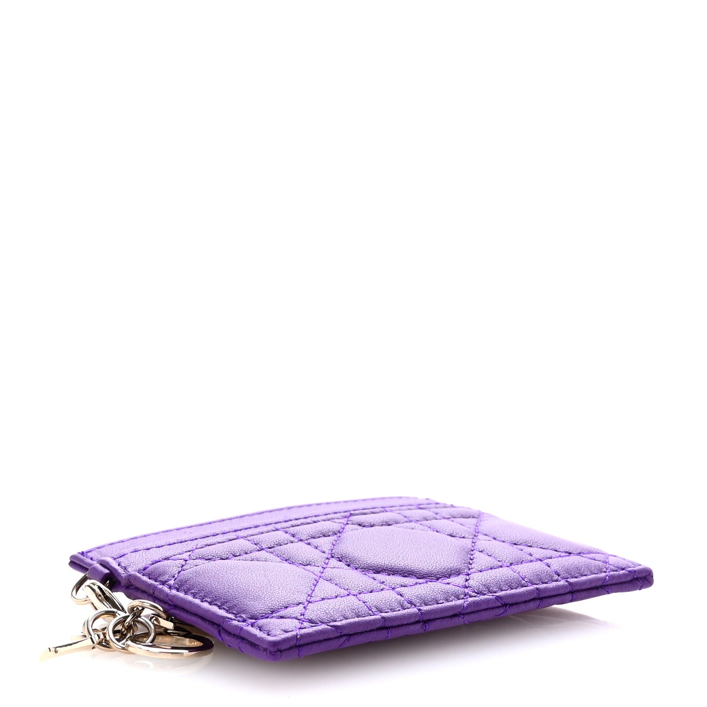 Lambskin Cannage Lady Dior Card Holder Purple