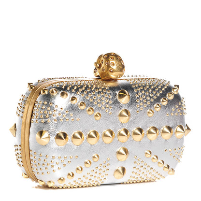Alexander McQueen Nappa Studded Britannia Skull Box Clutch Silver 3 of 7