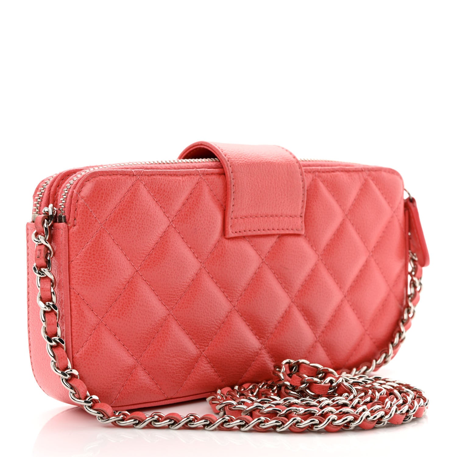 Chanel Caviar Quilted CC Box Clutch With Chain Coral 3 of 15