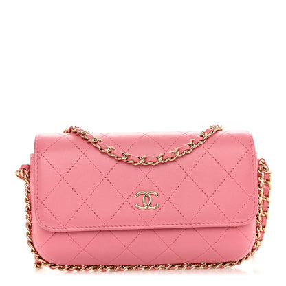 Chanel Calfskin Diamond Stitched Chain Around Flap Phone Holder Dark Pink 1 of 10