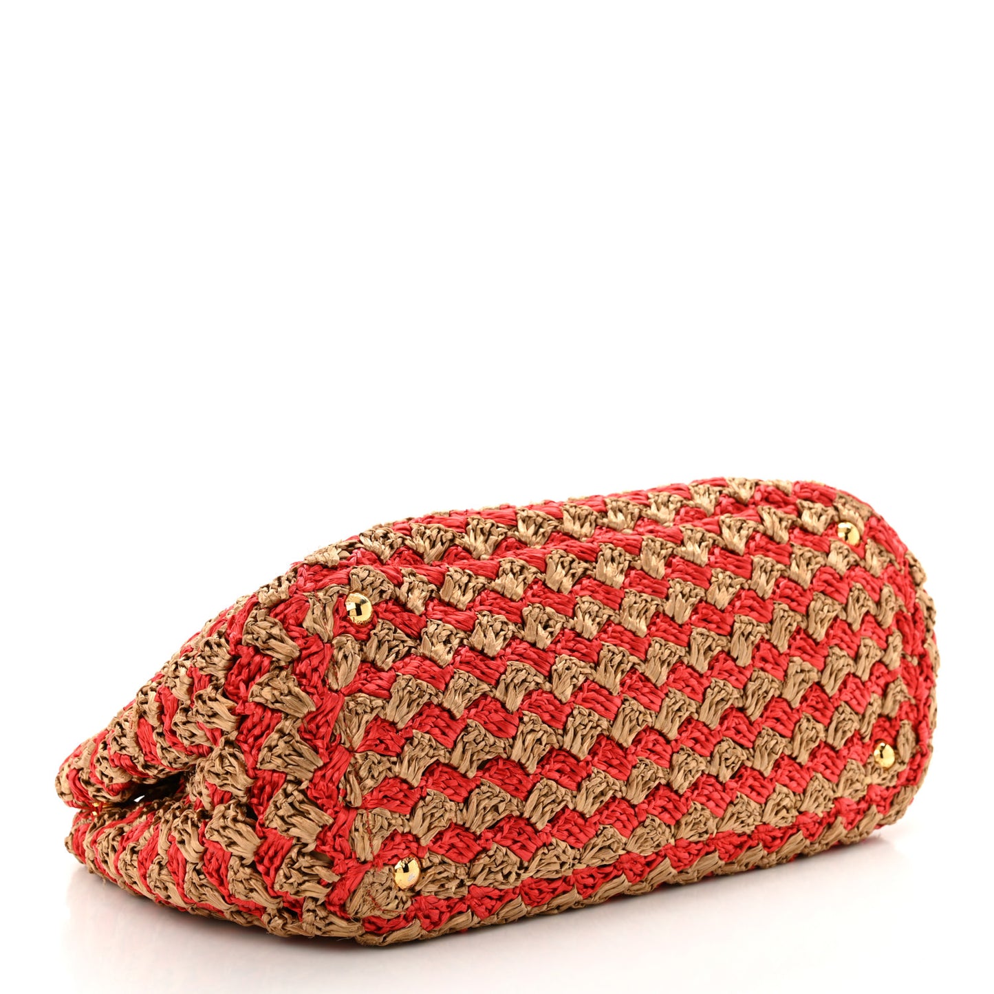 Raffia Crochet Bi-Color Small Tote Naturale Rosso