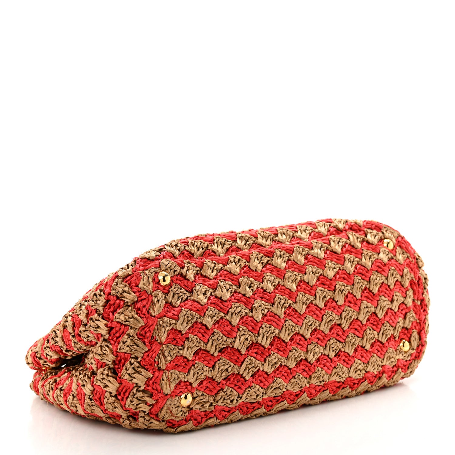 Prada Raffia Crochet Bi-Color Small Tote Naturale Rosso 4 of 13