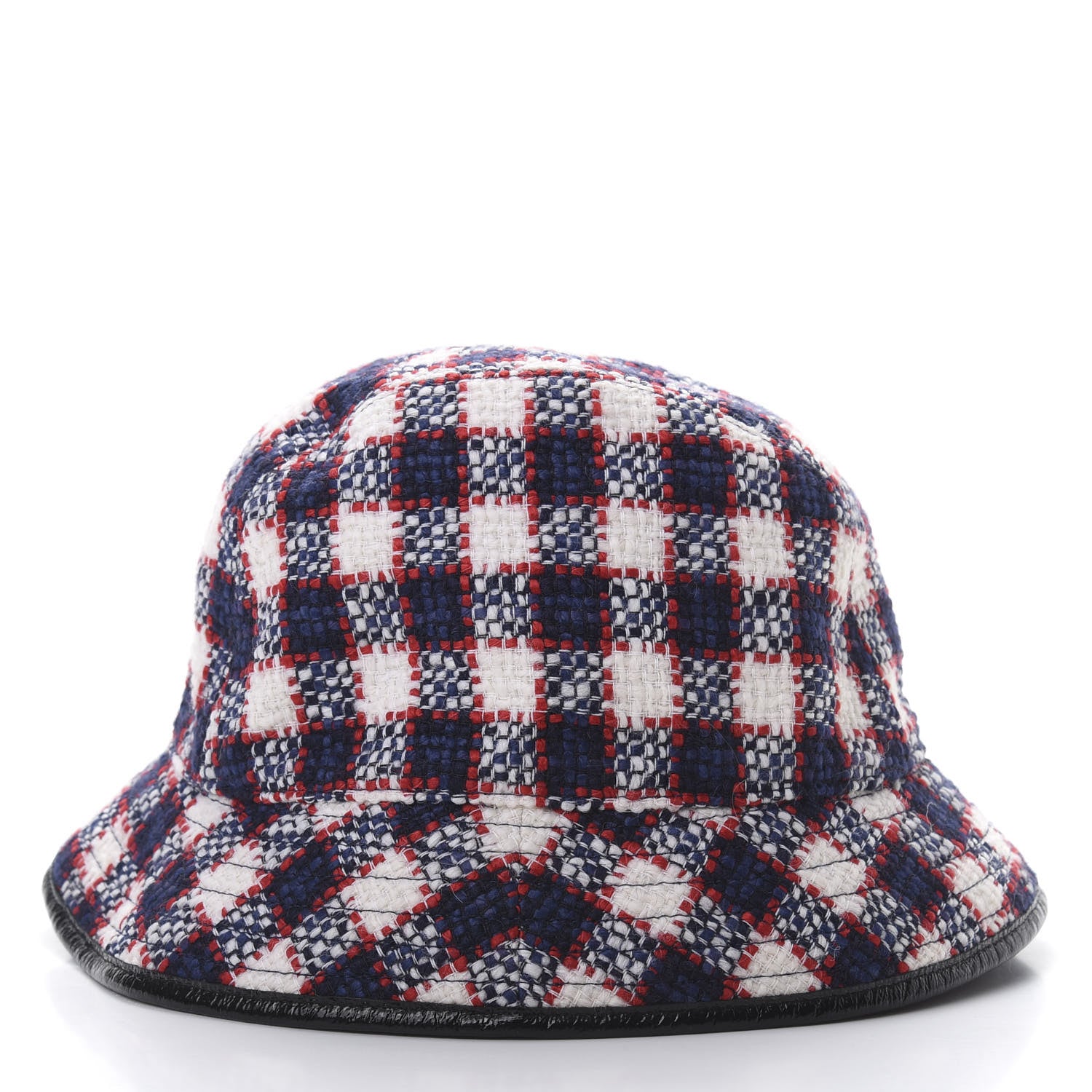 Gucci Vintage Tweed Check Bucket Hat M White Hibiscus Red Marine 4 of 7
