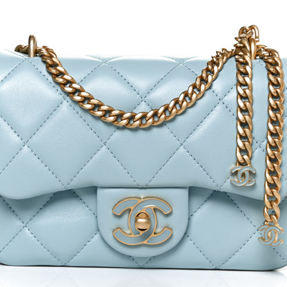 Chanel Lambskin Enamel Quilted Mini Pending CC Square Flap Light Blue 8 of 11