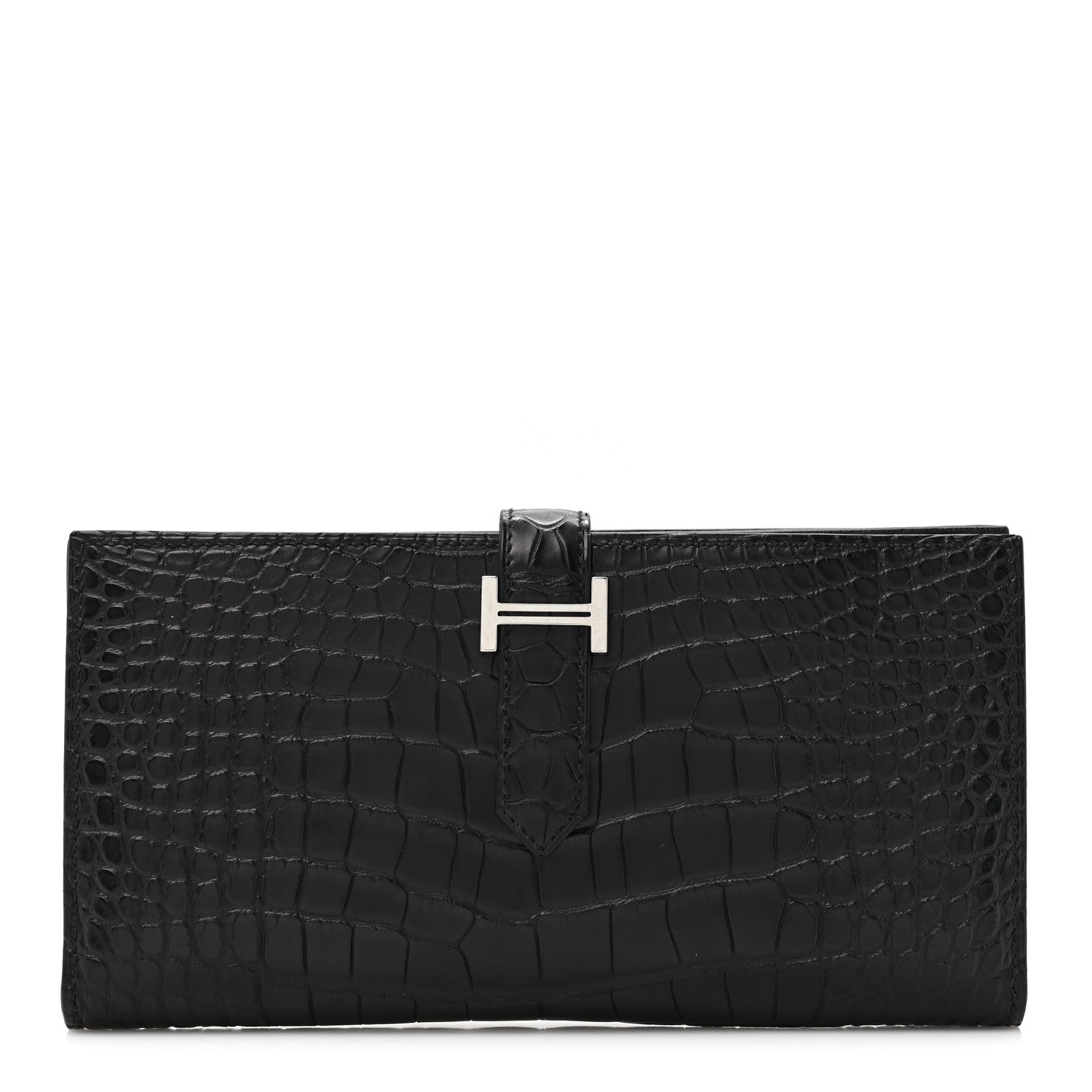 Hermes Matte Alligator Bearn Gusset Wallet Black 1 of 10