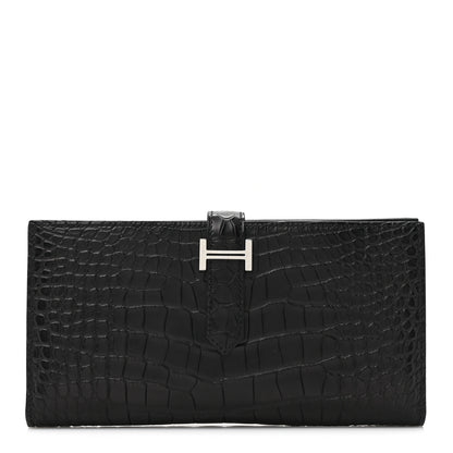 Hermes Matte Alligator Bearn Gusset Wallet Black 1 of 10