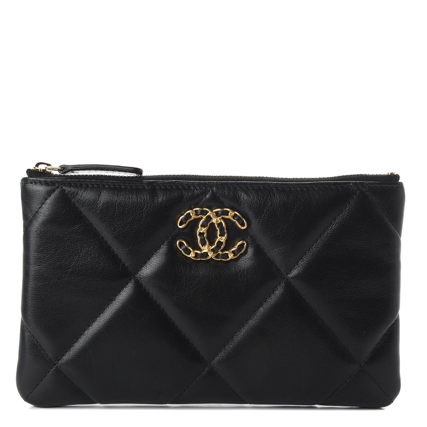 Shiny Goatskin Quilted Small 19 Pouch Black