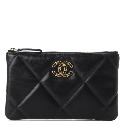 Chanel Shiny Goatskin Quilted Small 19 Pouch Black 1 of 8