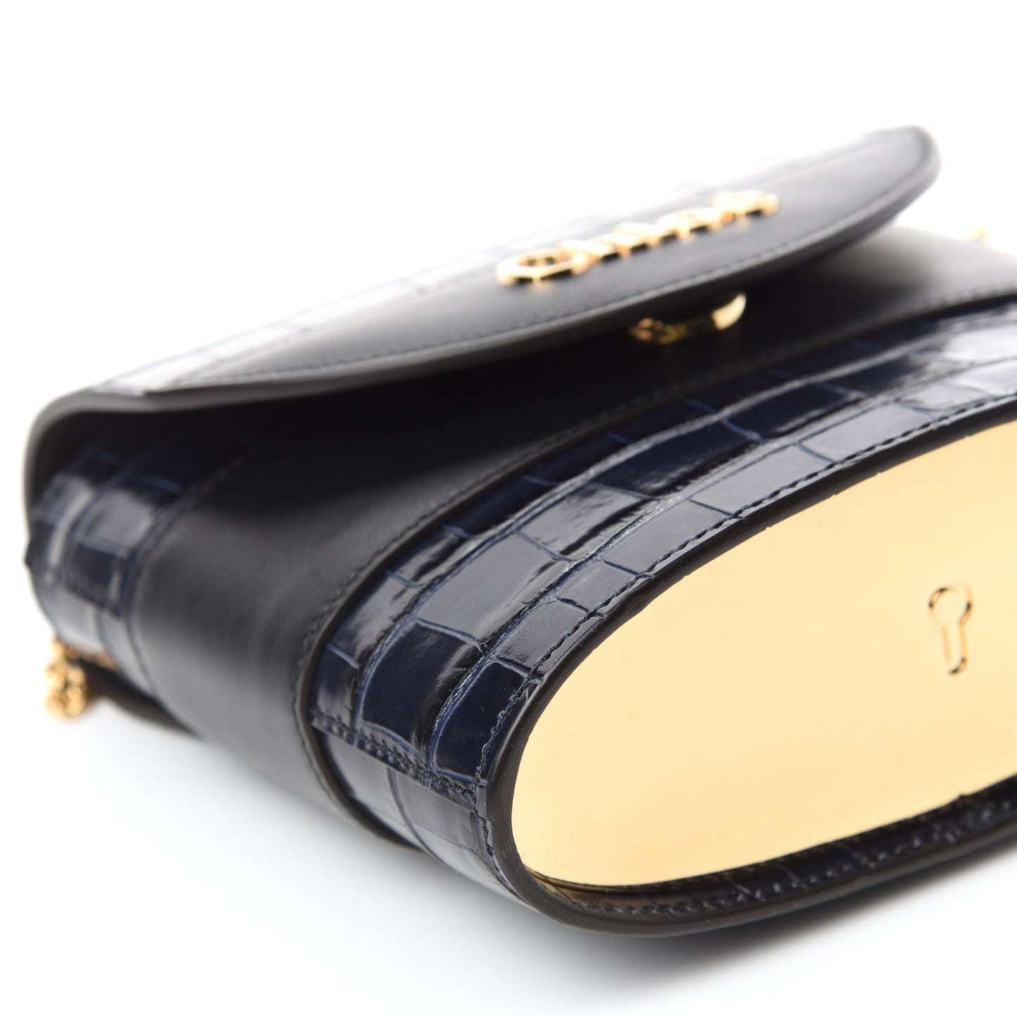 Calfskin Crocodile Embossed Small Aby Lock Full Blue