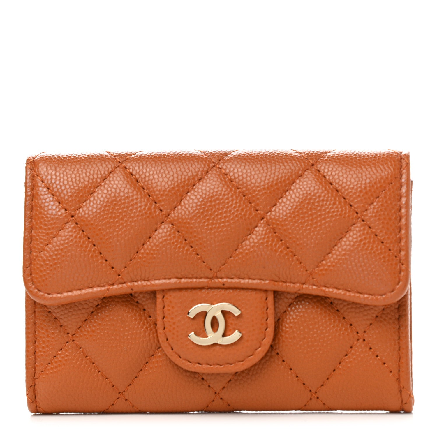 Chanel Caviar Quilted Flap Card Holder Wallet Light Brown 1 of 9