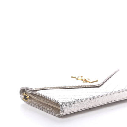 Saint Laurent Metallic Crackled Calfskin Matelasse Chevron Monogram Chain Wallet Platine 8 of 10