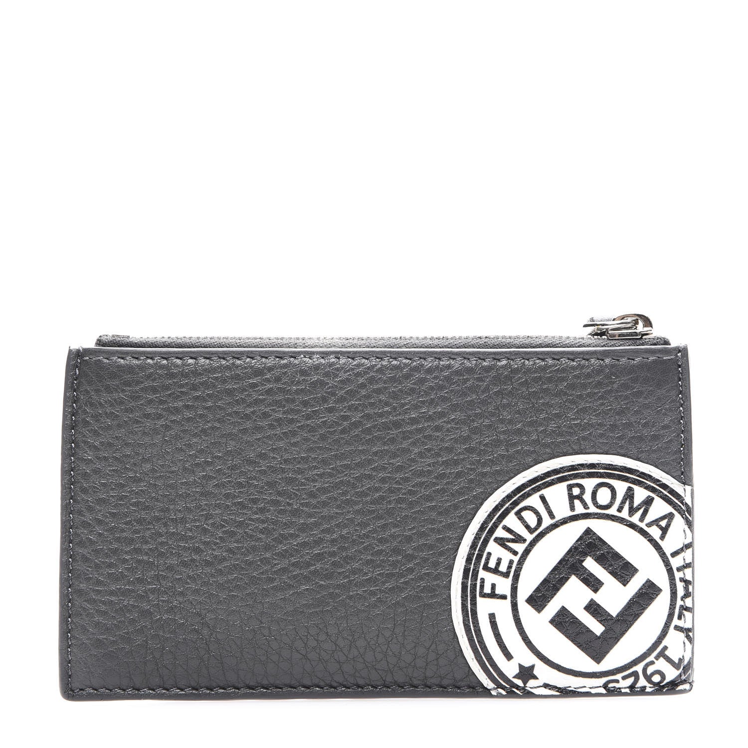 Fendi Cuoio Romano Stamp Patch Zip Card Holder Asfalto 1 of 8