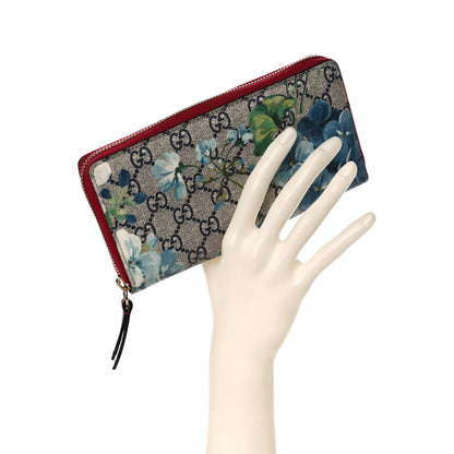 Gucci GG Supreme Monogram Blooms Zip Around Wallet Blue Red 2 of 9