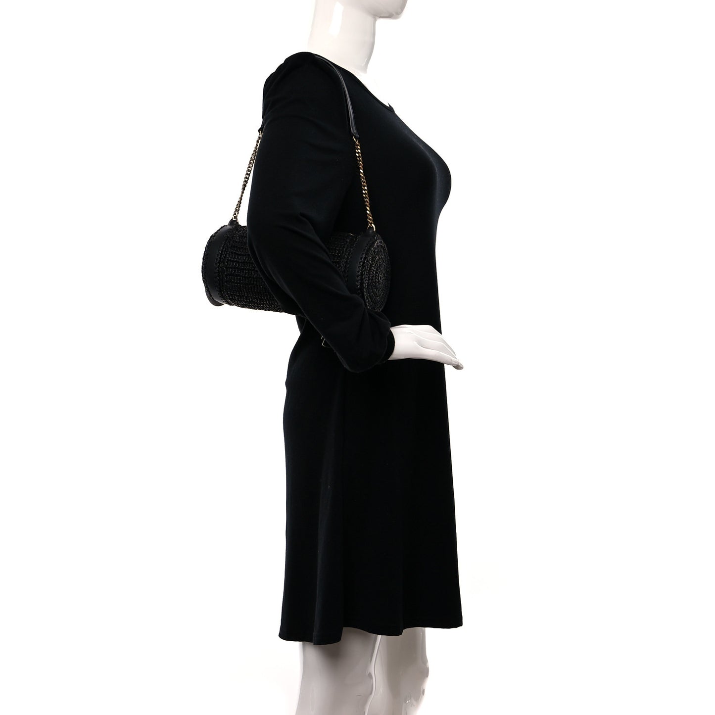 Raffia Monogram Small Cassandre Cylinder Bag Black