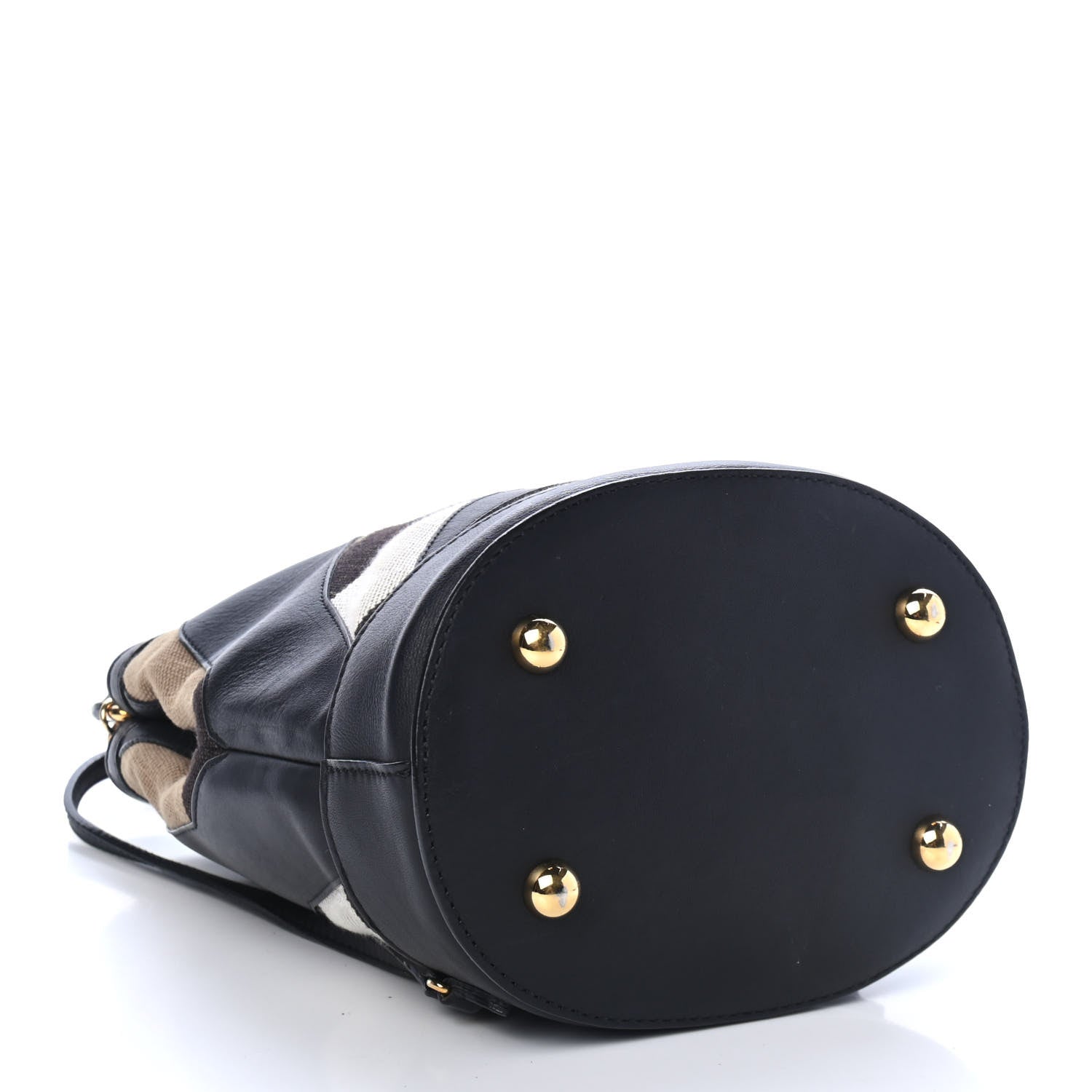 Burberry Canvas Check Calfskin Small The Bucket Backpack Bag Natural 3 of 4