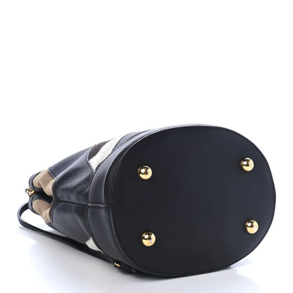 Burberry Canvas Check Calfskin Small The Bucket Backpack Bag Natural 3 of 4