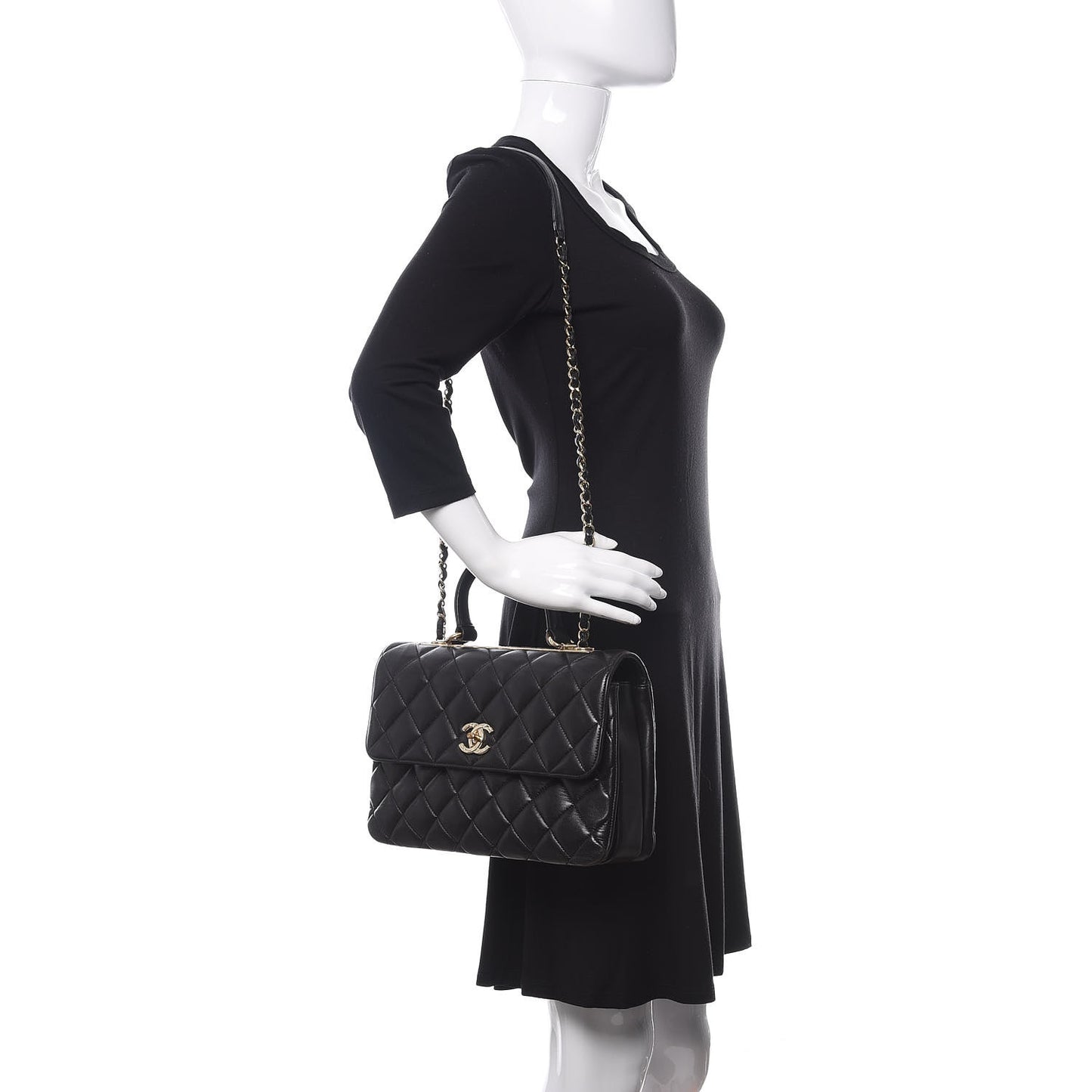 Lambskin Quilted Medium Trendy CC Flap Dual Handle Bag Black