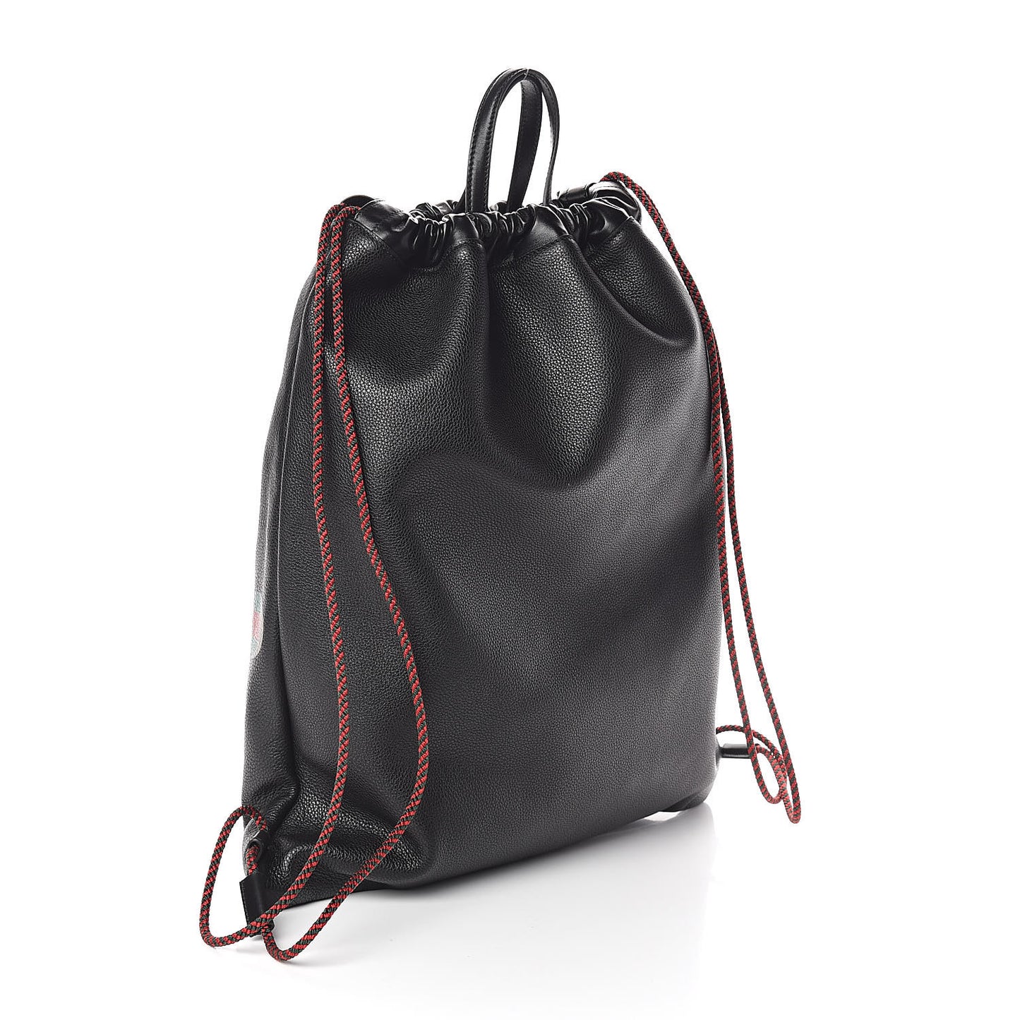 Calfskin Logo Drawstring Backpack Black