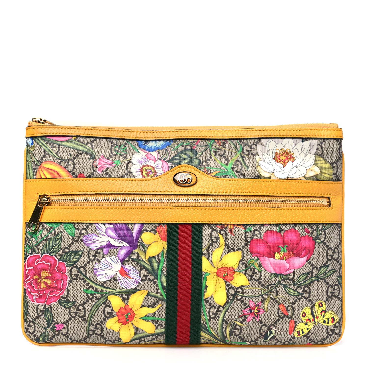Gucci GG Supreme Monogram Flora Large Ophidia Pouch Clutch Beige Multicolor Crop 1 of 10