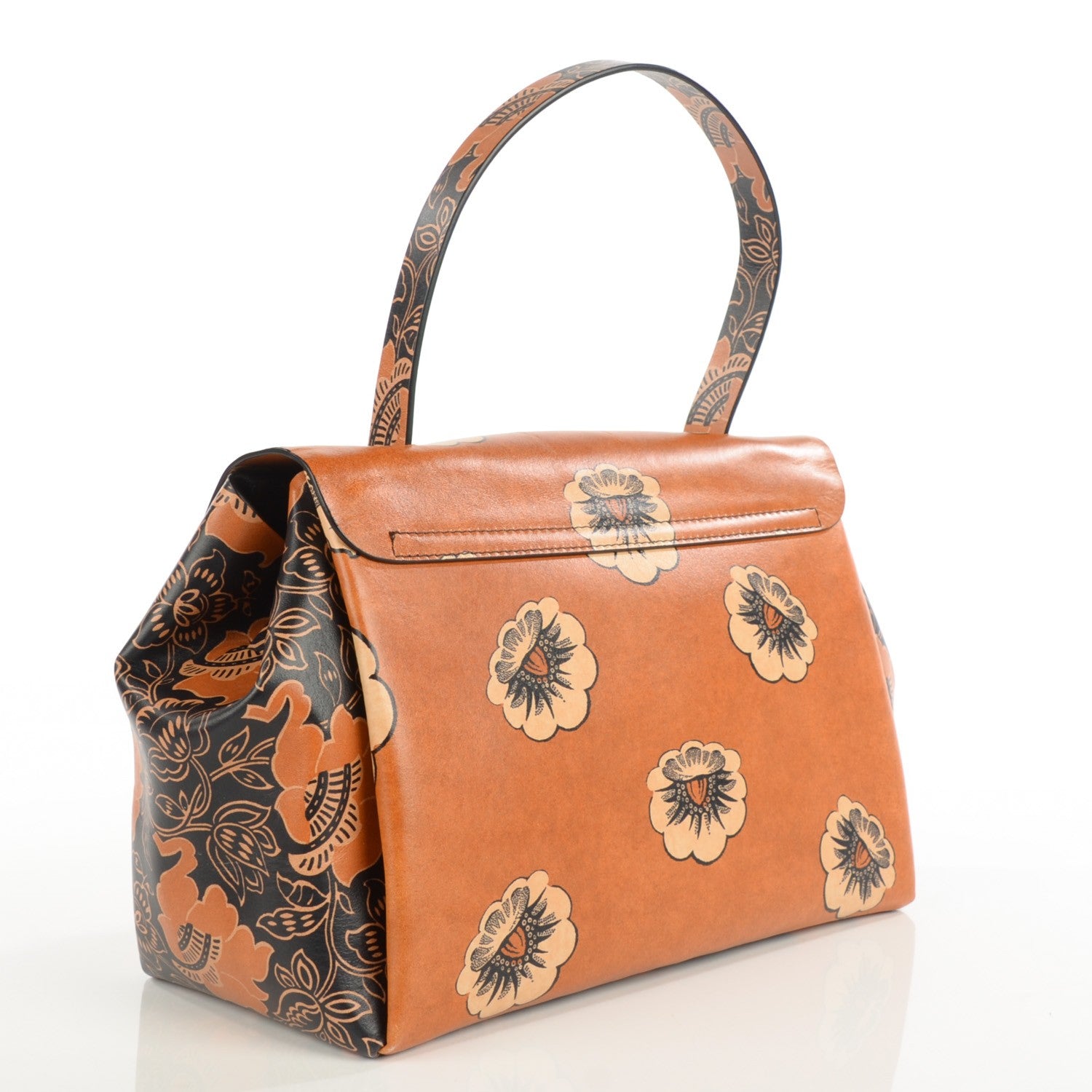 Valentino Garavani Calfskin Floral Print Mime Single Handle Bag Brown 3 of 8