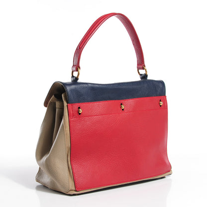 Saint Laurent Calfskin Medium Colorblock Muse Two Poppy Blue Beige 3 of 7