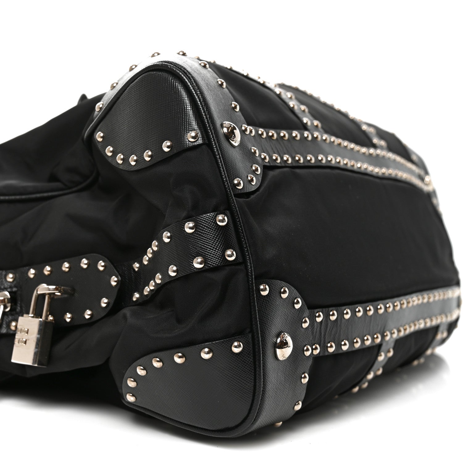 Prada Nylon Saffiano Studded Large Trunk Bag  Black 8 of 9