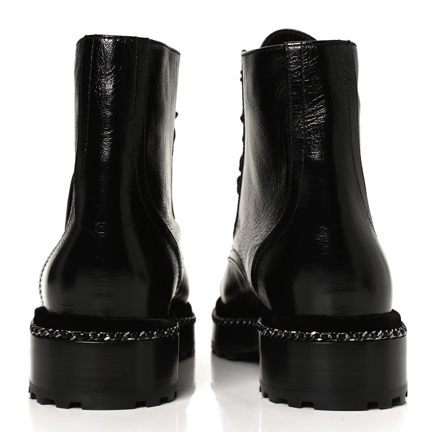Crackled Calfskin Velvet Pearl Combat Short Boots 39.5 Black