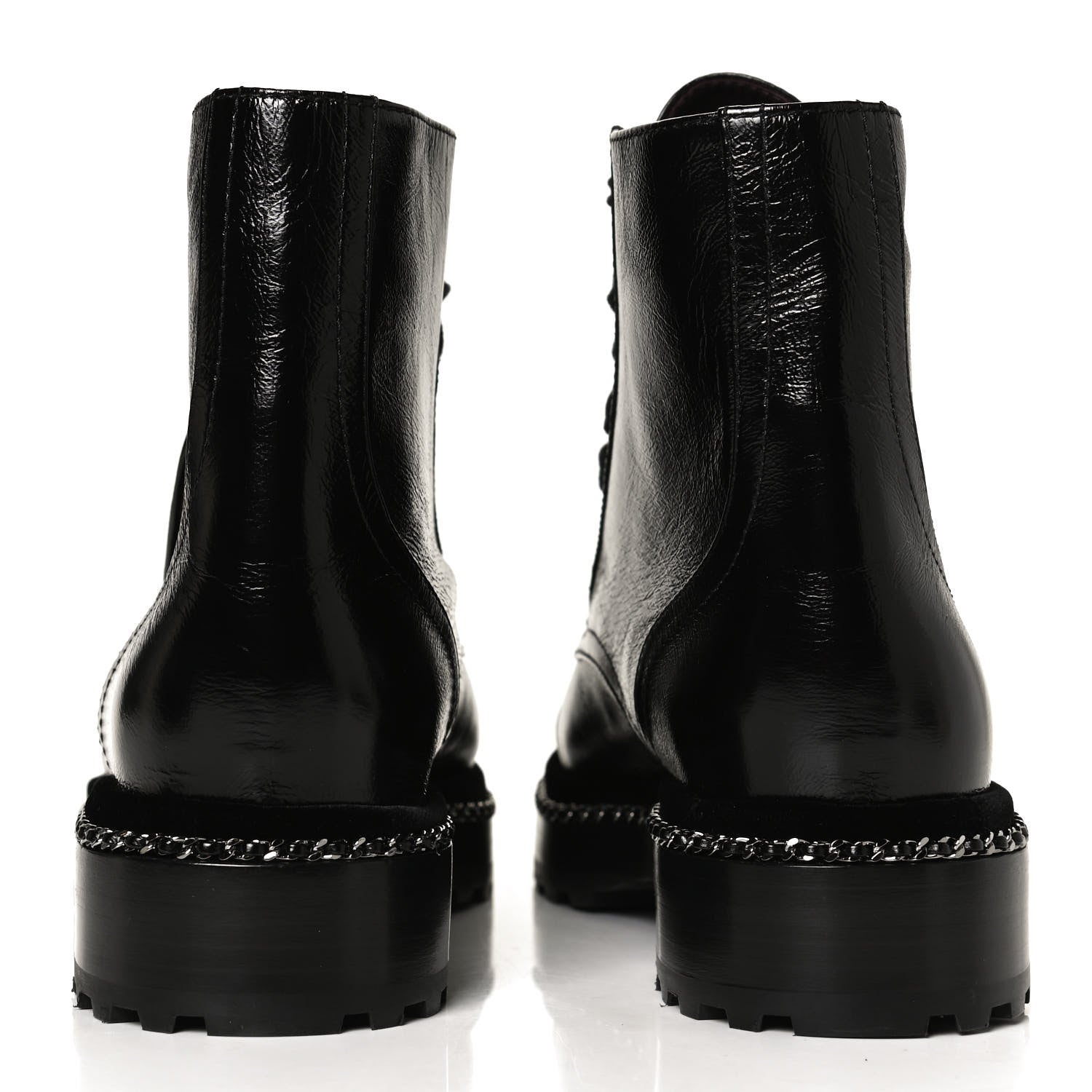 Chanel Crackled Calfskin Velvet Pearl Combat Short Boots 39.5 Black 6 of 11