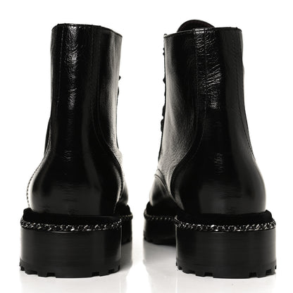 Chanel Crackled Calfskin Velvet Pearl Combat Short Boots 39.5 Black 6 of 11