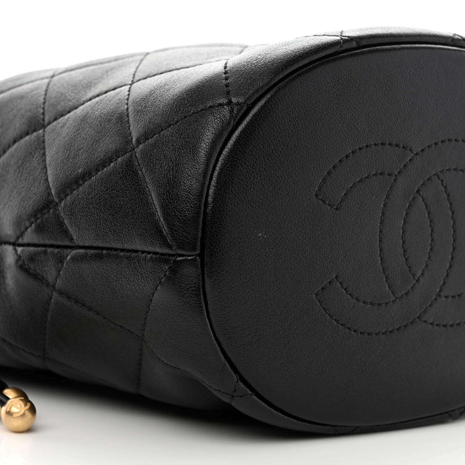 Chanel Shiny Lambskin Quilted Chain Is More Drawstring Bag Black 9 of 10