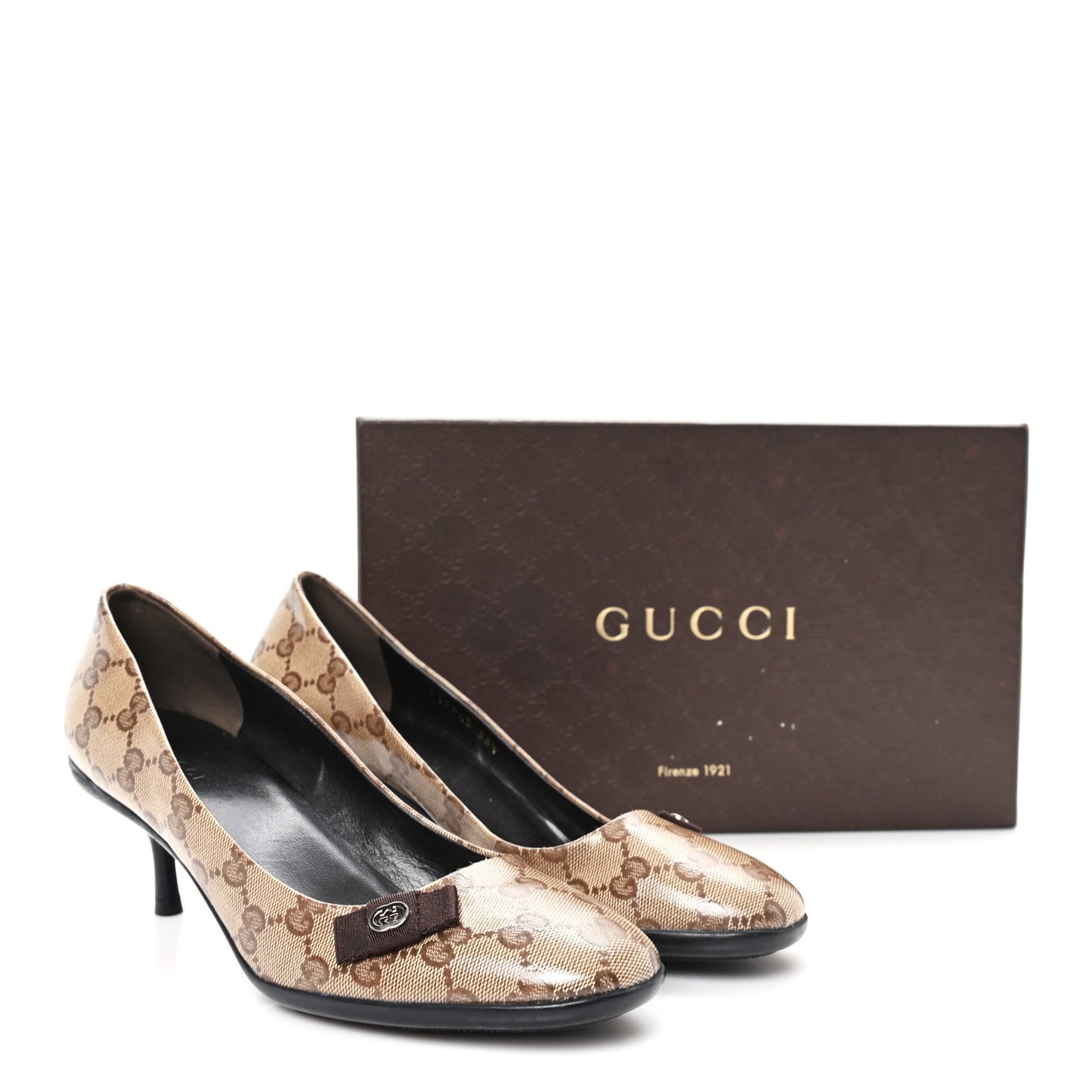 Crystal Monogram Bow Pumps 38.5 Beige Ebony Testa Di Moro