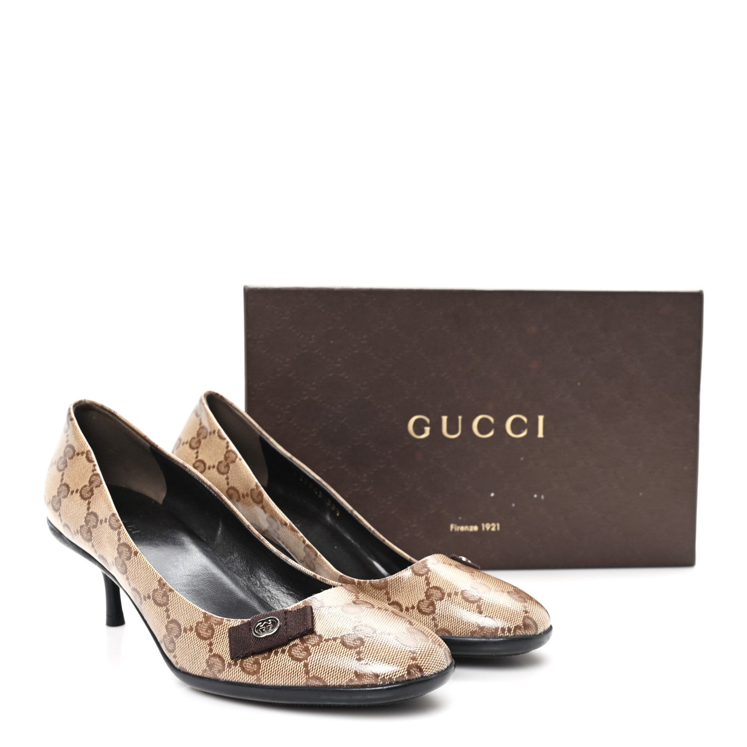 Gucci Crystal Monogram Bow Pumps 38.5 Beige Ebony Testa Di Moro 10 of 10