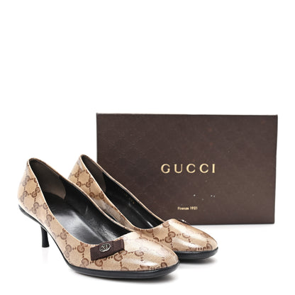 Gucci Crystal Monogram Bow Pumps 38.5 Beige Ebony Testa Di Moro 10 of 10