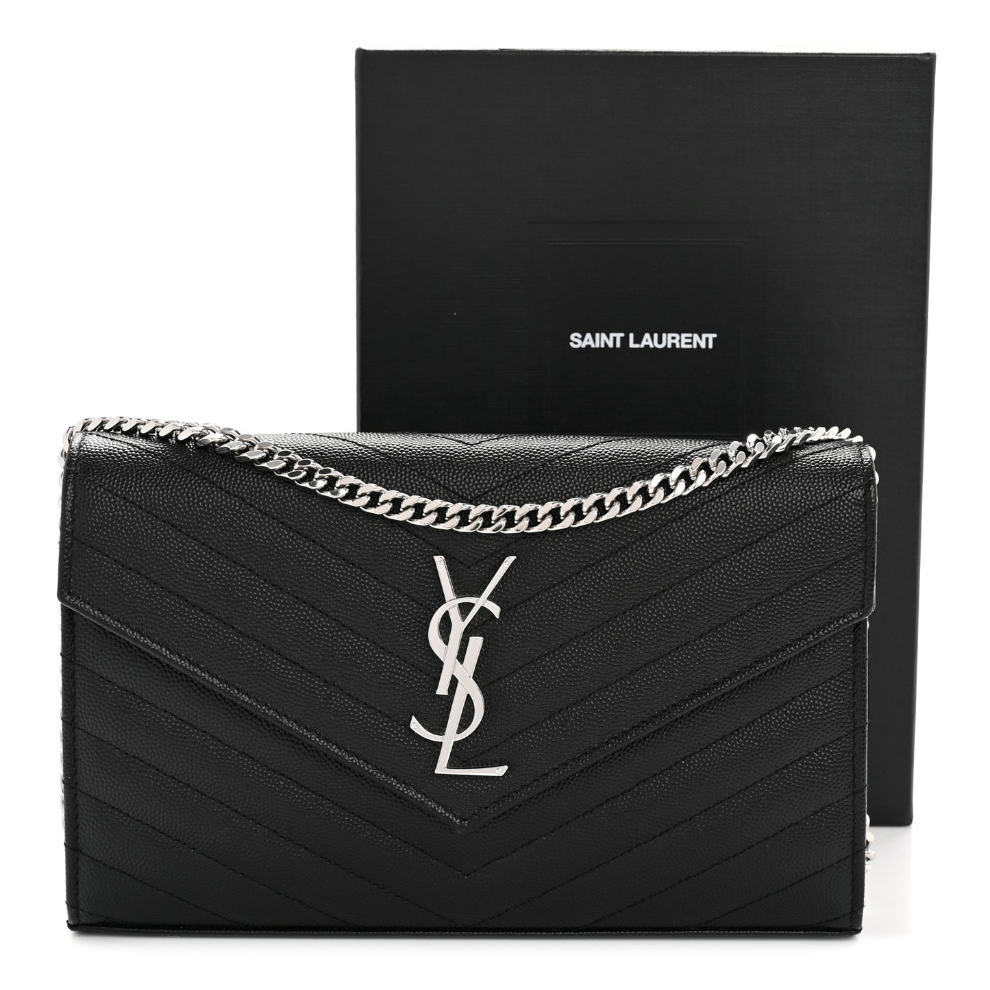 Grain De Poudre Matelasse Chevron Monogram Chain Wallet Black