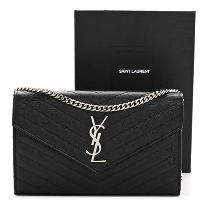 Saint Laurent Grain De Poudre Matelasse Chevron Monogram Chain Wallet Black 12 of 12