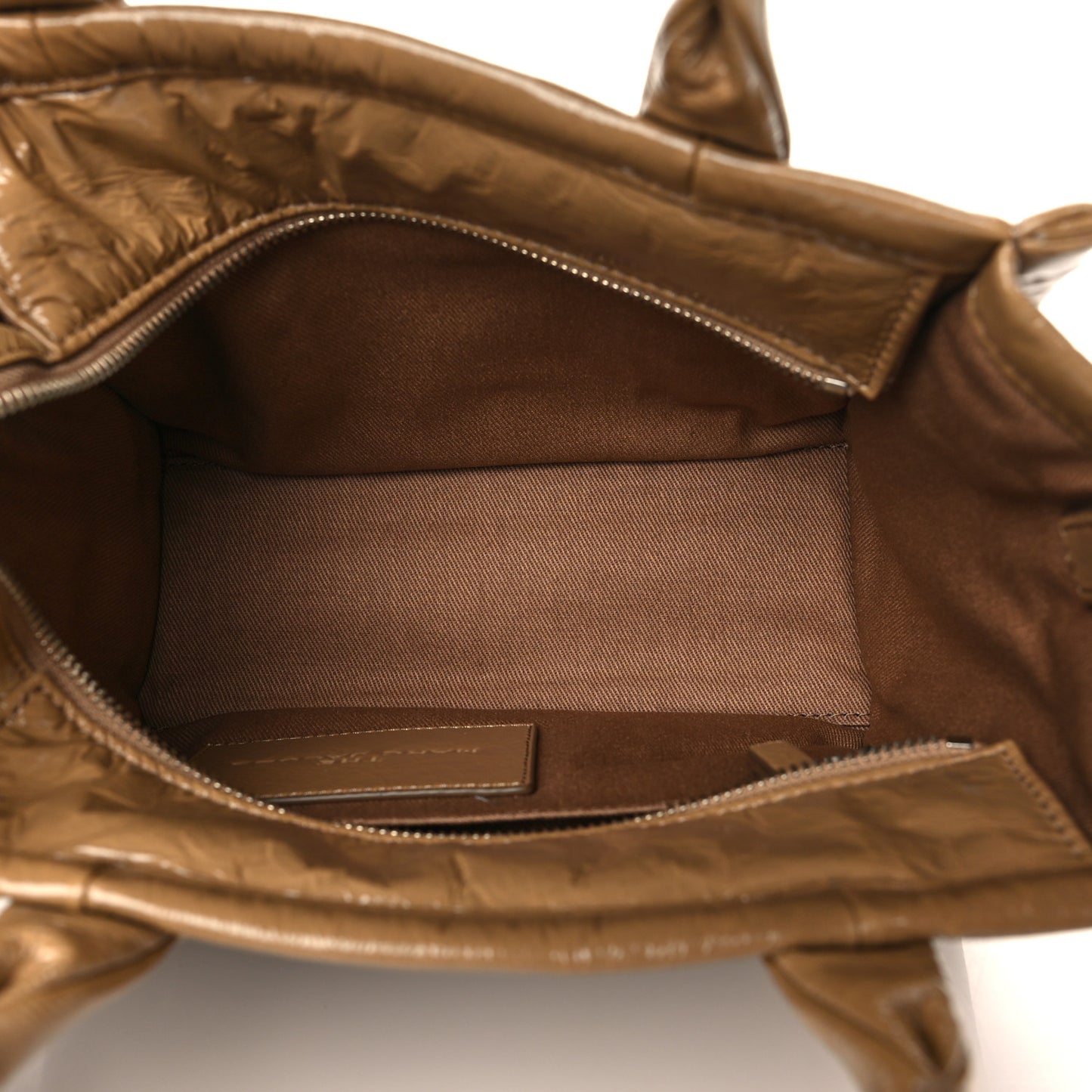 Shiny Crinkled Calfskin Mini The Tote Bag Light Brown