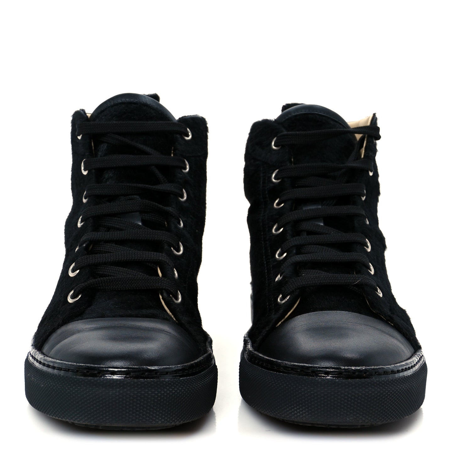 Pony Hair Calfskin Womens Jimmy High Top Sneakers 38.5 Black