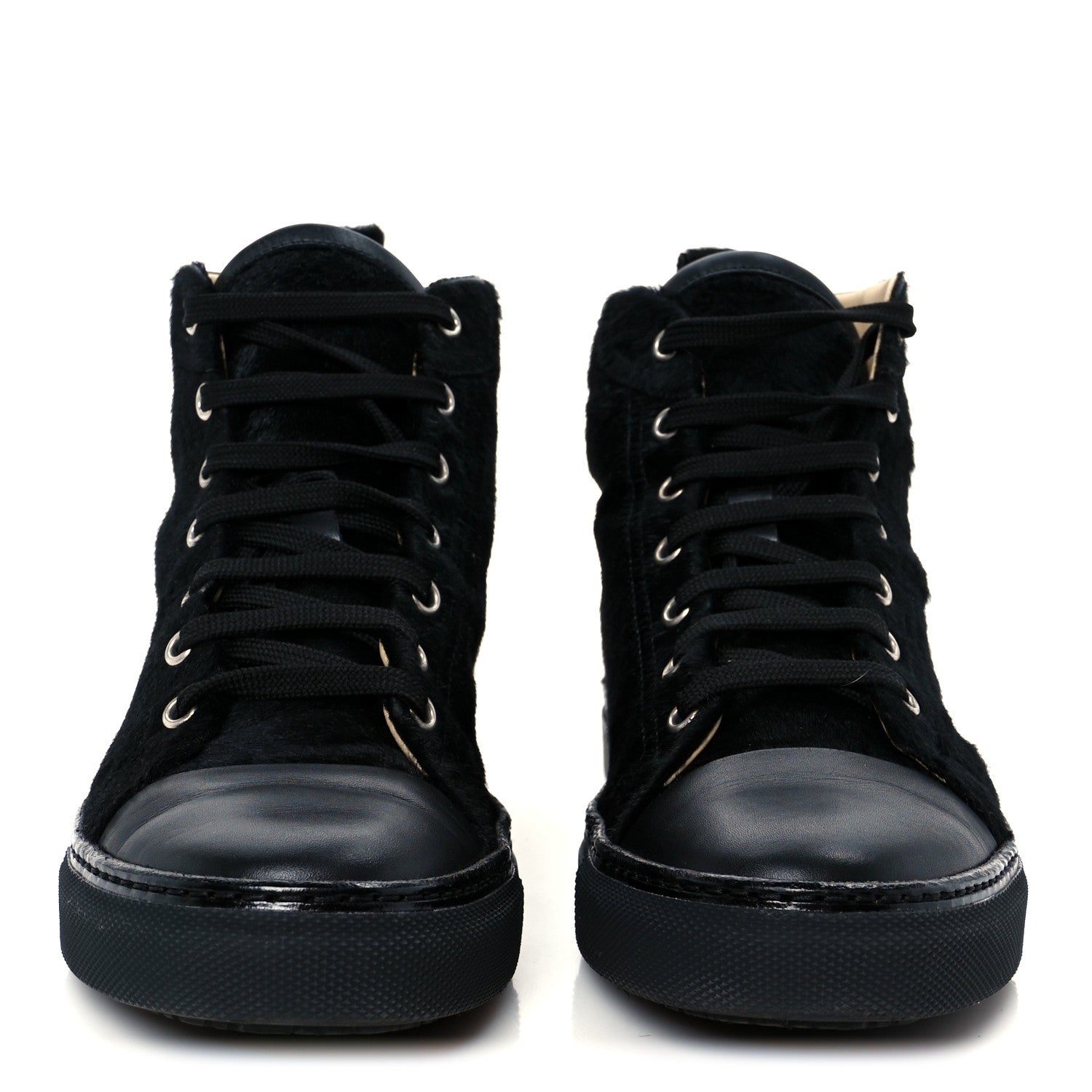 Hermes Pony Hair Calfskin Womens Jimmy High Top Sneakers 38.5 Black 3 of 9