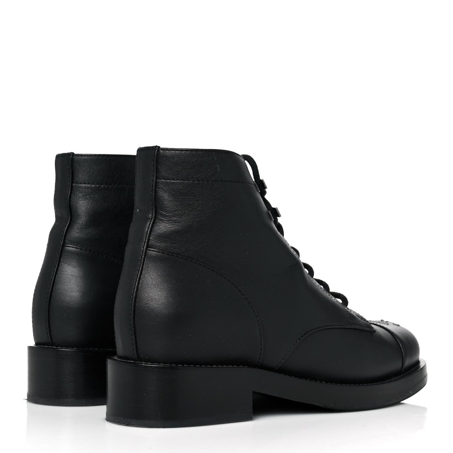 Calfskin Lace Up CC Short Boots 37 Black