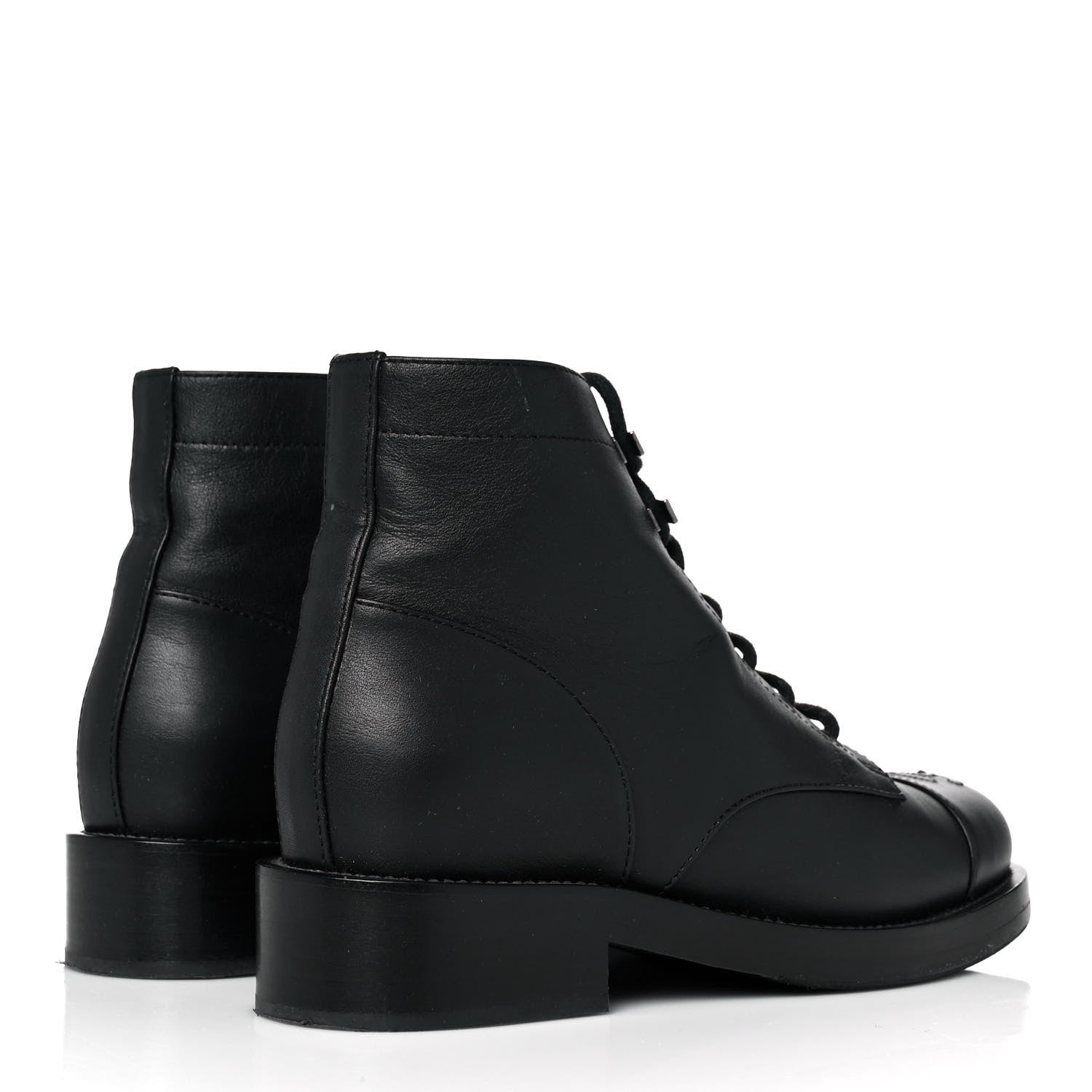 Chanel Calfskin Lace Up CC Short Boots 37 Black 4 of 9