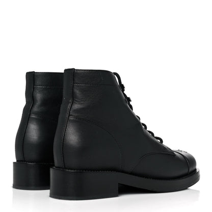 Chanel Calfskin Lace Up CC Short Boots 37 Black 4 of 9