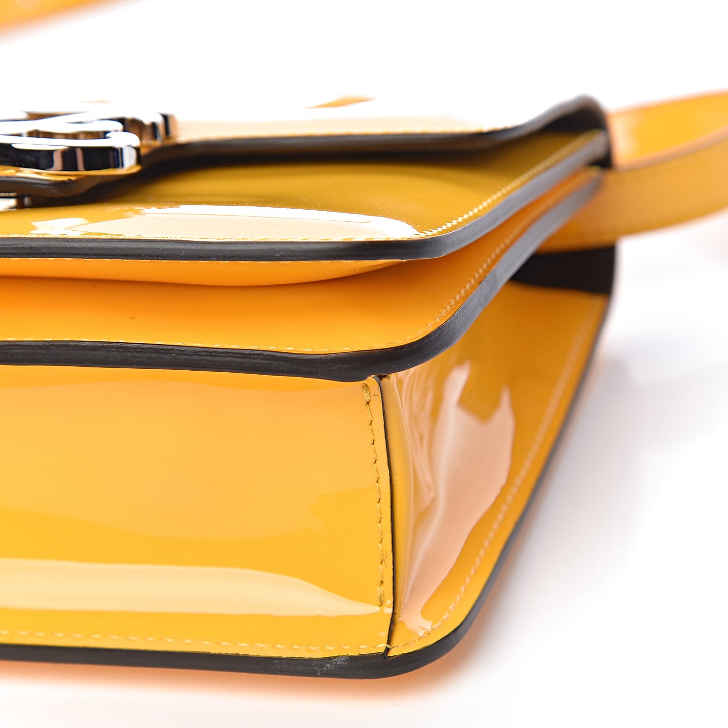 Fendi Vitello Vernice Mou Karligraphy Crossbody Bag Giallo 9 of 10